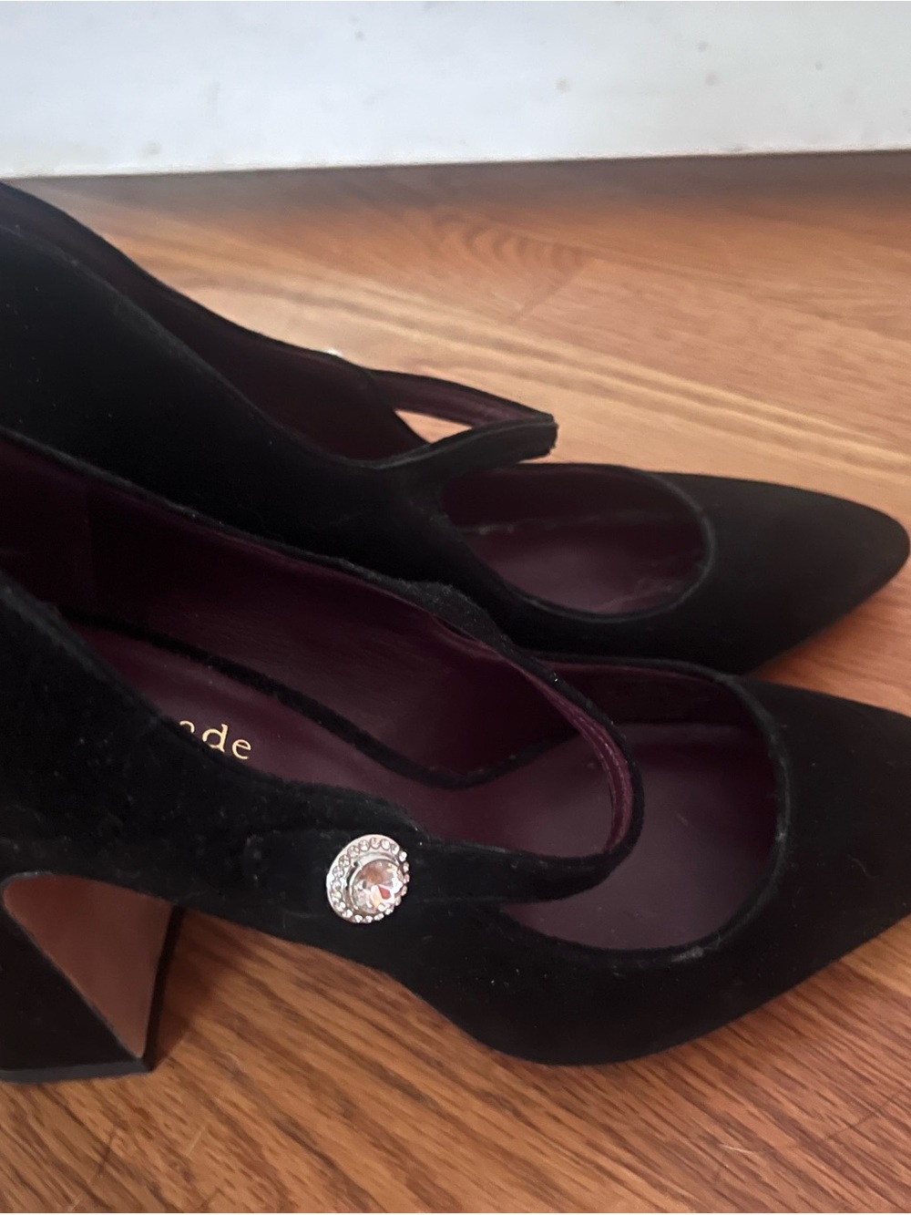 kate spade Black Suede Pointed Mary Jane Heels with Crystal Buckle - Picture 6 of 6